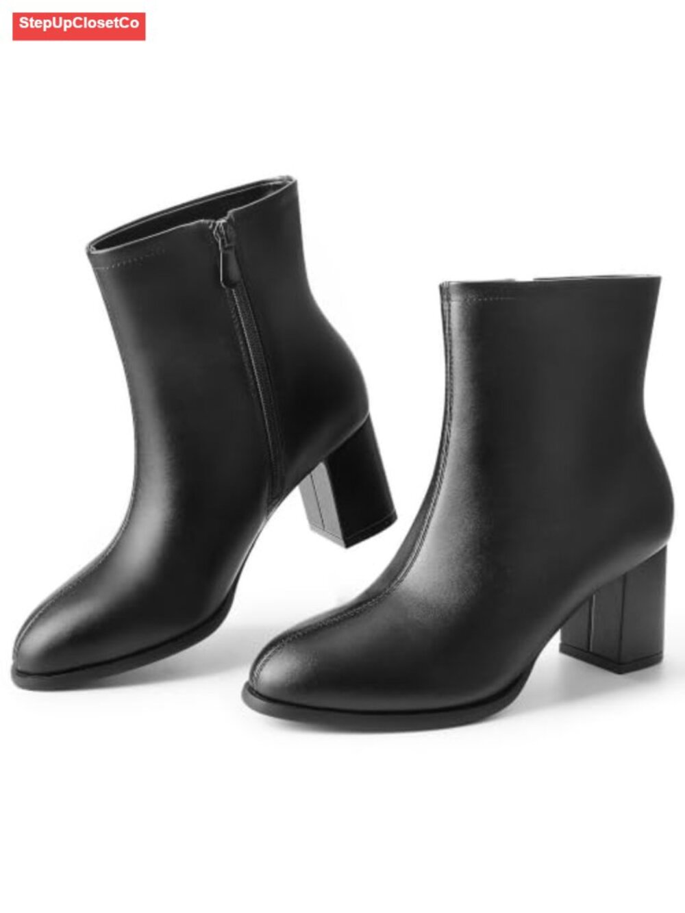 Pointed Toe Ankle Boots Chunky Block Low Heel Booties